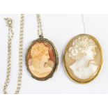 A 9ct gold cameo brooch together with a silver cameo brooch
