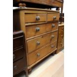 A Victorian pine chest of drawers, fitted with two short over three long graduated drawers,