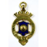 Football Medal: A 9ct gold football medal, crown shape to top,