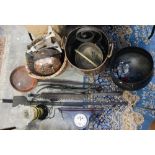 A collection of metalware to include copper coal bucket etc...