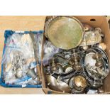 A box of assorted EPNS and white metal and a quantity of flatware (2 boxes)