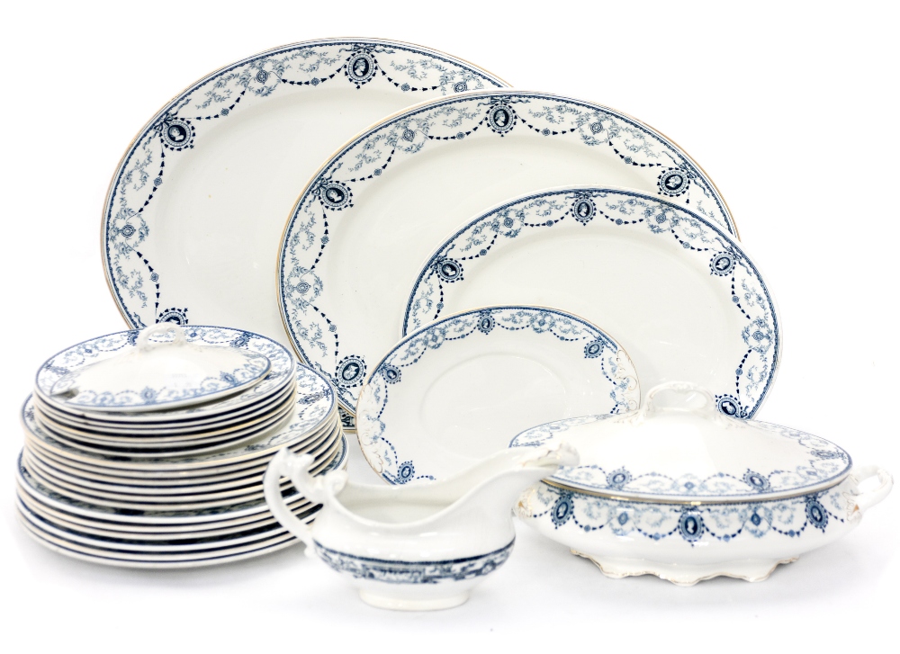 A John Maddocks and Sons blue and white cameo pattern twenty eight piece dinner set,