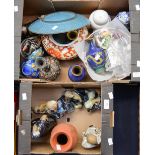 Two boxes of Oriental ware, including cloisonné, snuff bottles, famille rose,