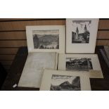 A series of mounted German monochrome prints and a heraldic bookplate