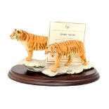 Compton Woodhouse limited edition 1451/4950 'Snow Tigers' on wooden plinth with certificate box