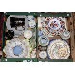 Two boxes of assorted ceramics, including Doulton, Wedgwood Jasperware, Poole, oriental ware,