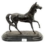 Mene, a bronze figure of a horse with stepped marble base.