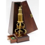 Monocular microscope in mahogany case