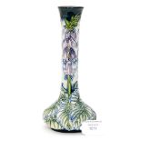 A Moorcroft 2002 Rachel Bishop 'Harebell' pattern narrow neck vase, signed to base,
