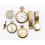 Assorted lot of four gold plated pocket watches and a ladies Bulova gold plated wrist watch (5)