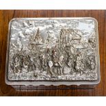 A silver plated box with embossed lid,