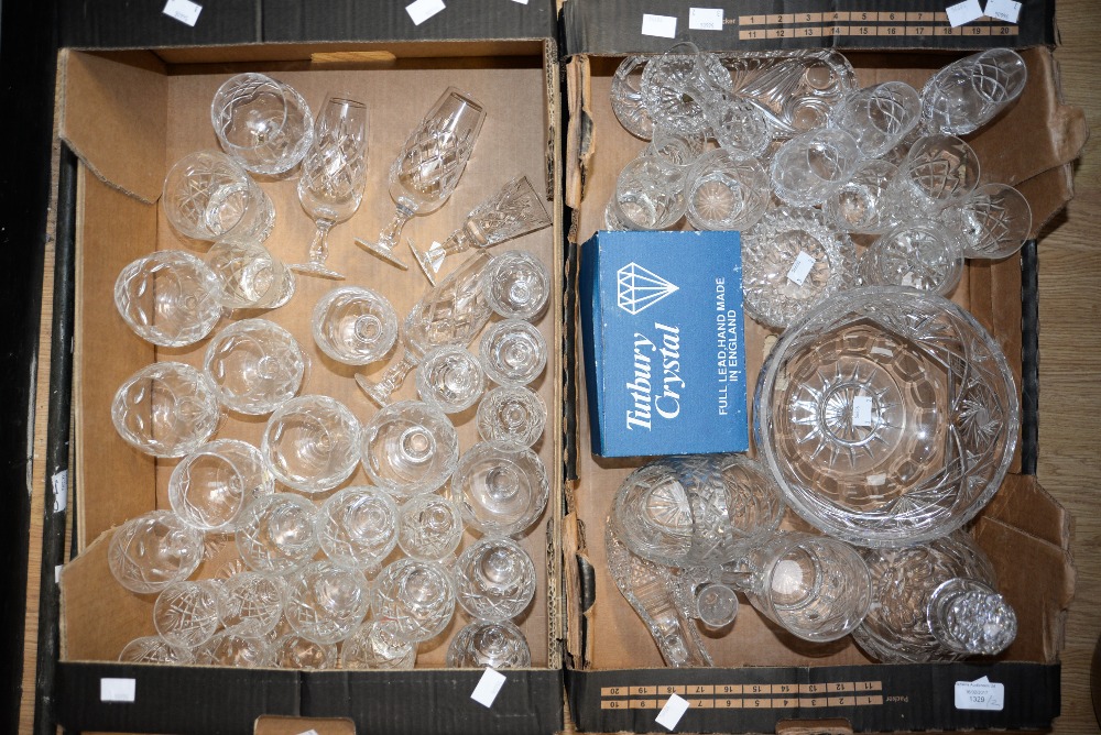 Two boxes of assorted cut glass including Tutbury Crystal (some boxed) Webb Corbett,