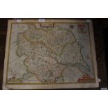 John Speed, A map of Yorkshire, depicting the entire county, hand tinted, 18th Century, 43cm high,