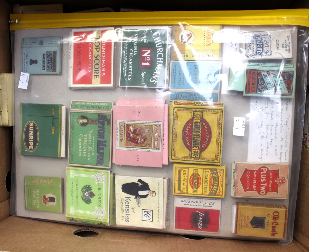 A collection of vintage Cigarette tins, cigar tubes, match boxes,