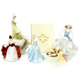 Five figures of ladies Doulton and Coalport