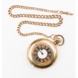 An Omega half Hunter rolled gold pocket watch with a 9ct gold watch chain,