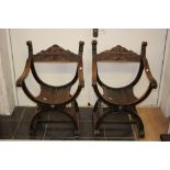 Two late 19th Century Italian X framed chairs,