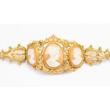 An early 19th Century Pinchbeck cameo bracelet with three classical heads carved