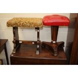 An early Victorian mahogany piano stool, together with an oak stool,