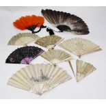 A collection of eight fans, Victorian and later, mother of pearl, ivory, lace and bead work,