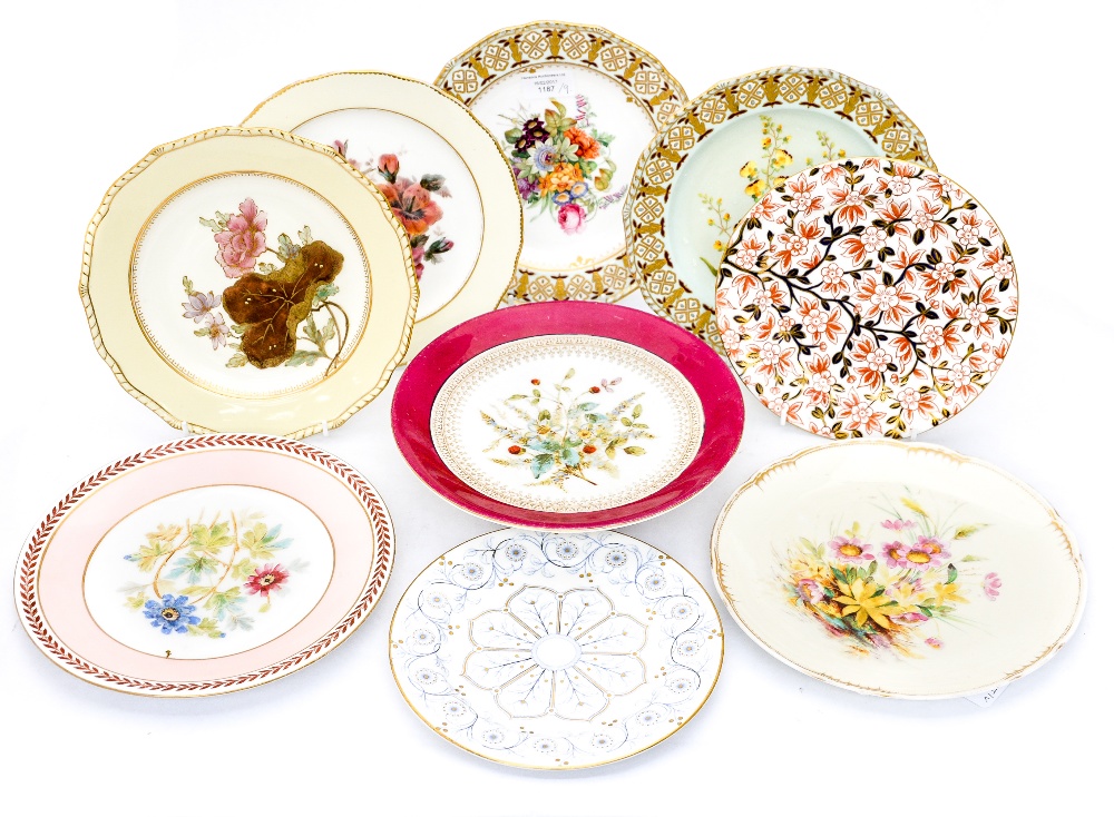 A late Victorian Osmaston Road period collection of Royal Crown Derby plate and Coalport stand (9)