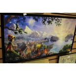 Thomas Kinkade print Pinocchio overlooking a harbour, measuring approx 78 x 39.