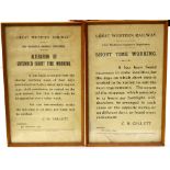 A pair of GWR 1930 notices regarding working hours,