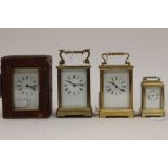 Four carriage clocks to include a Morocco cased repeating carriage clock (case missing front panel)