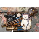 A collection of curious to include, dressing table set, car horn, telephones,