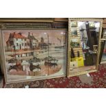 A framed and glazed print, Boating scene,