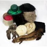 Vintage fur stoles, hats, to include cream and blonde mink,