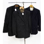 Three striped mens suits to include black striped 1980s by Daks of Jermin St,