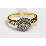 A diamond chip cluster 18ct yellow gold ring, ring size M 1/2, total gross weight approximately 3.