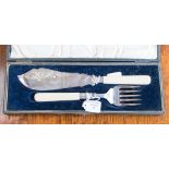 Boxed fish servers with silver banding and ivory handles, William Yates, Sheffield,