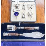 An early 20th century cased cruet set, Birmingham 1922, Mappin & Webb, spoons different makers,