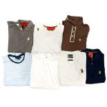 A collection of tee and polo shirts to include a navy short sleeved polo by Luke with coloured