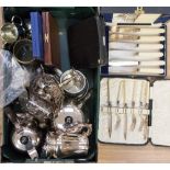 A Walker and Hall cased canteen of cutlery with further assorted cased flatware and a box of