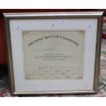 A framed and glazed certificate 1980 Kenya Open Golf Championships, signed by players,
