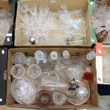 Two boxes of glassware including Waterford wine glasses, Royal Brierley, decanters,