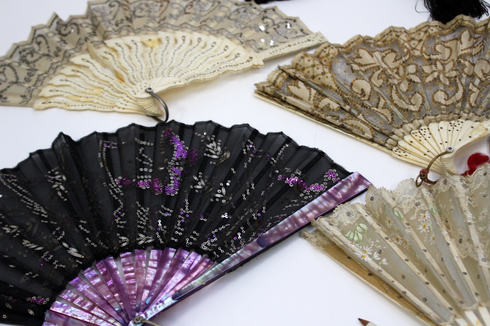 A collection of eight fans, Victorian and later, mother of pearl, ivory, lace and bead work, - Image 2 of 2