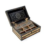 A late 19th Century quill work and bone inlaid work box