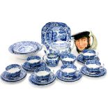 A blue and white Copeland Spode tea service, six place settings to include teapot, fruit dish,