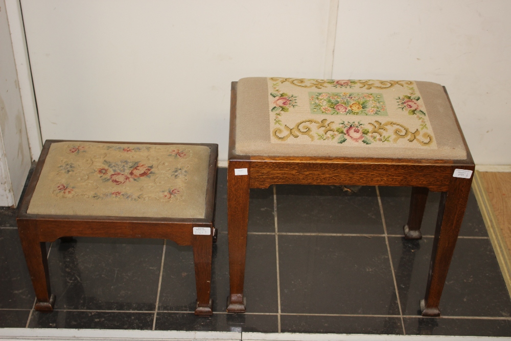 Two early 20th Century oak stools, with woolwork seats, - Image 2 of 2