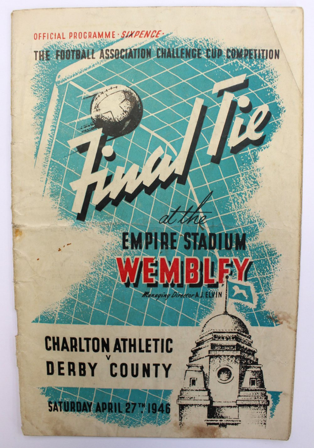 Derby County Memorabilia: A 1946 FA Cup Final programme dated 27th April 1946,