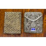 Two filigree white metal card cases - one has evidence of gilding,