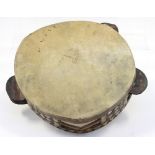 A mid 19th Century Tambourine (possibly Indian), inlaid with mother of pearl and ebony,