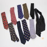 A collection of ties to include spotted navy cravat, two Fox & Chave silk ties,