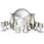 A collection of Selwin Pewter in carrying case comprising salver, Art Nouveau design vase and ewer,