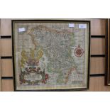 Framed and glazed map of Derbyshire.