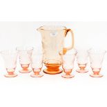 A 1950s etched pink glass lemonade set,